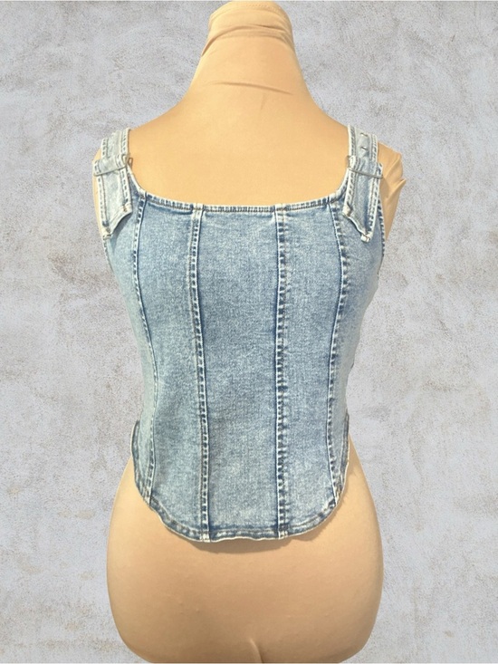 No Comment Tops - Light Wash Denim Corset Top